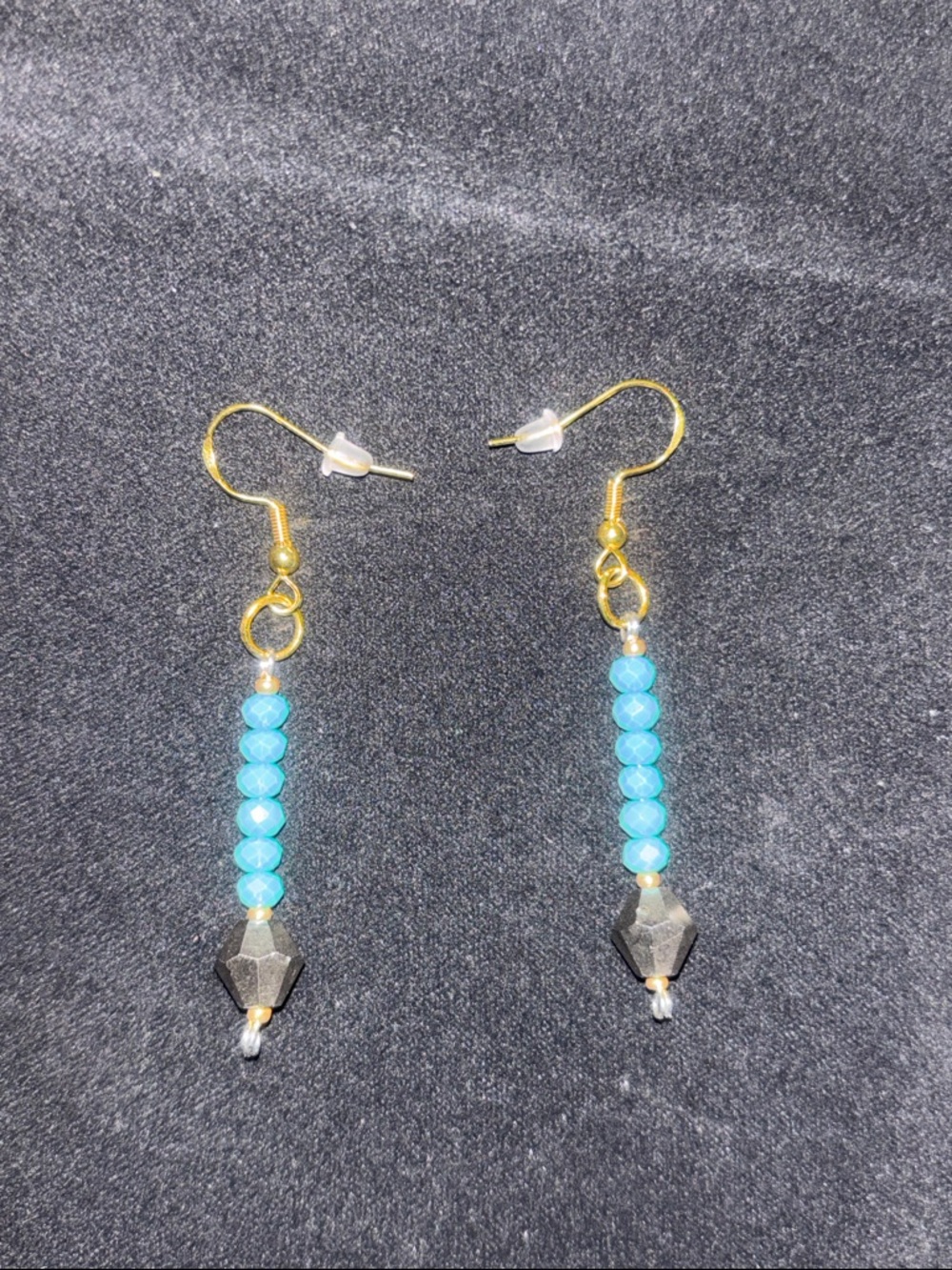 Gold-Tone Turquoise Beaded Dangle Earrings with Hematite Accent